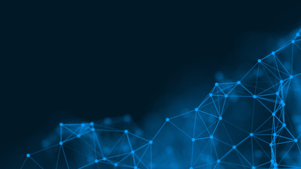 Abstract technology background with blue futuristic connection glowing lines and dots. Communication concept. Plexus structure. Illustration, science, business, network, digital, data. 3D rendering