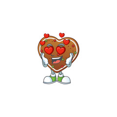 Romantic gingerbread love cartoon character with a falling in love face