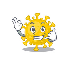 Corona virus diagnosis mascot cartoon design showing Call me gesture