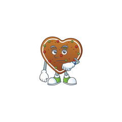 A cartoon icon of gingerbread love with waiting gesture