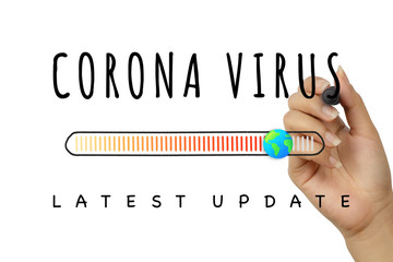Corona Virus latest update hand written sign with loading bar concept - obrazy, fototapety, plakaty