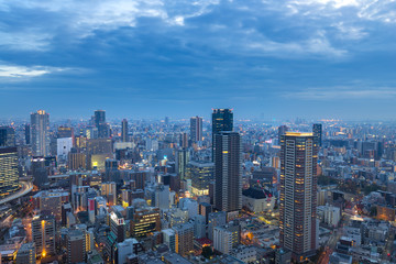 Fototapeta na wymiar Skyscraper of Osaka City, View of Umeda Skyline after Sunset