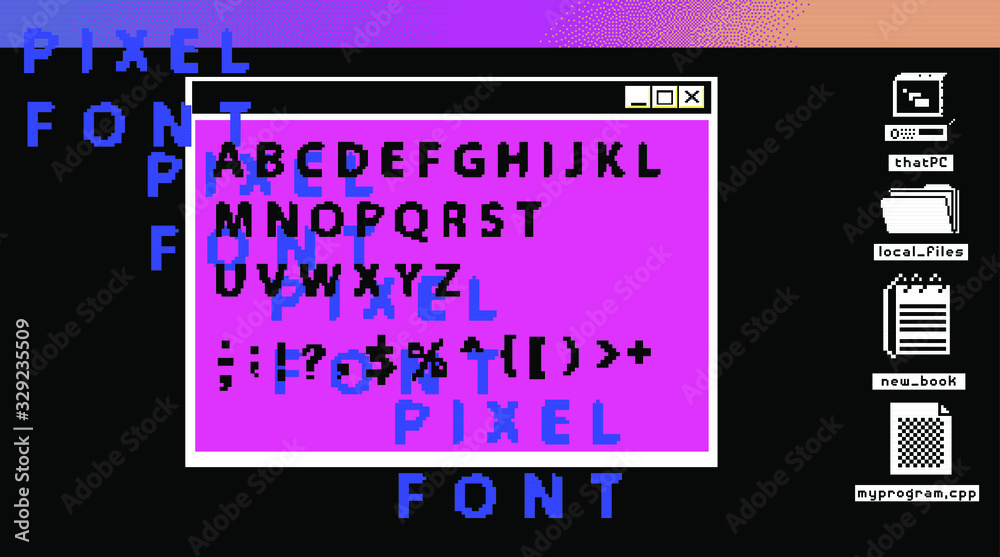 Poster pixel alphabet letters and punctuation marks. modern stylish font or typeface for headline in style 