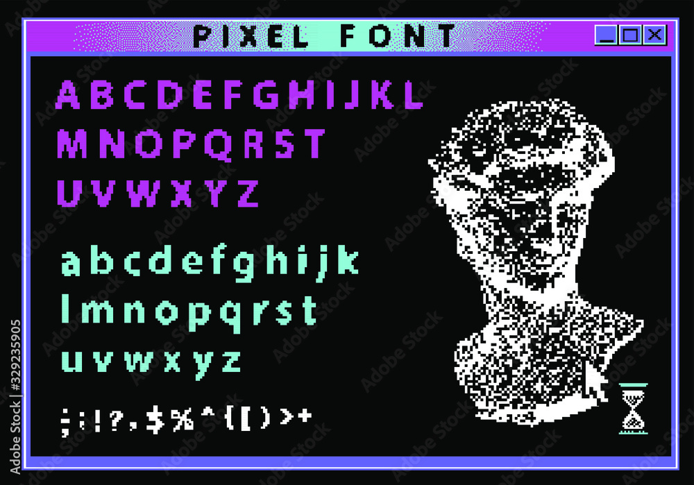 Aufkleber pixel alphabet letters and punctuation marks. modern stylish font or typeface for headline in style 