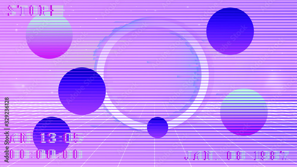 Poster fantasy sci-fi cosmic virtual reality retrofuturistic cyber landscape of arcade video game with neon