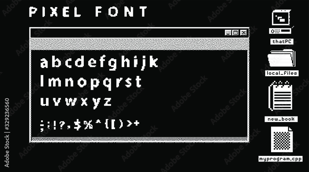 Poster pixel alphabet letters & punctuation marks. modern stylish font or typeface for headline in style of