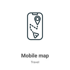 Mobile map outline vector icon. Thin line black mobile map icon, flat vector simple element illustration from editable travel concept isolated stroke on white background