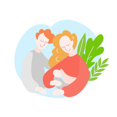 Cartoon Mother with newborn baby. Support of Breastfeeding and motherhood