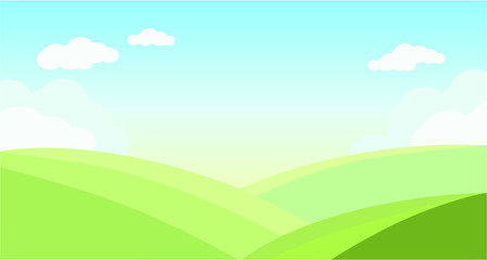 Landscape with green fields, hills. Vector illustration. Rural view.
