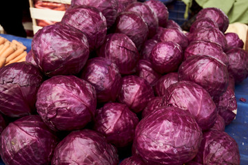 Fototapeta na wymiar Fresh and organic red cabbage in the local market