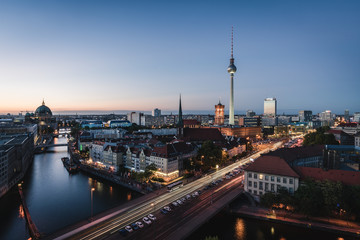 Fototapeta na wymiar Landscape of Berlin city skyline, aerial view of the Berlin television tower at night