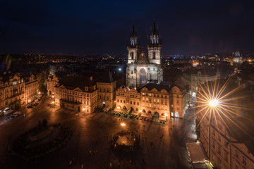 Fototapeta na wymiar Night view of Church of Our Lady of Tyn and the Old Town Square, Prague, Bohemia, Czech Republic