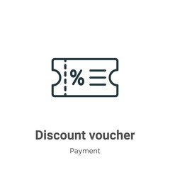 Discount voucher outline vector icon. Thin line black discount voucher icon, flat vector simple element illustration from editable payment methods concept isolated stroke on white background - obrazy, fototapety, plakaty