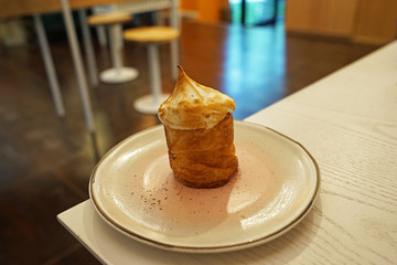 Close up Cruffin pastry, French hybrid bakery of croissant and muffin