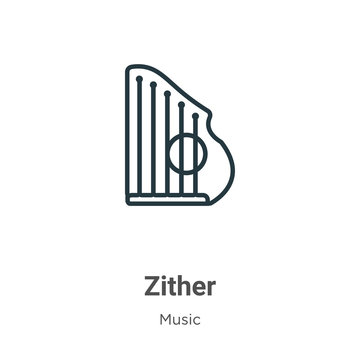 Zither outline vector icon. Thin line black zither icon, flat vector simple element illustration from editable music concept isolated stroke on white background