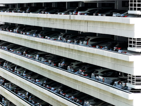 Many car in multilevel of Car parking garage: concept of eco world, traffic and automation industry
