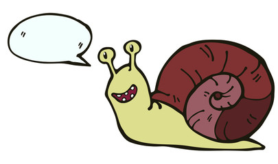 Cute cartoon snail with speech bubble. Hand drawing vector illustration. Funny character. Minimalistic design.