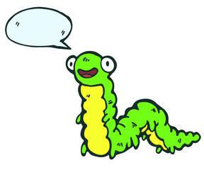 Cute cartoon caterpillar with speech bubble. Hand drawing vector illustration. Funny character. Minimalistic design.