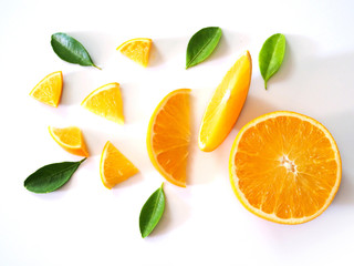 Fresh citrus fruits with sliced ​​orange isolated on white background.