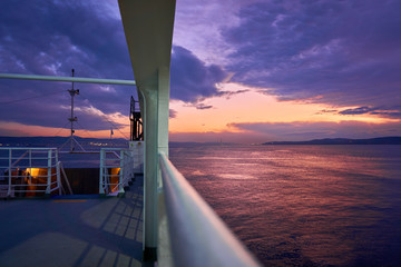 A beautiful view of Dardanelles strait at sunset from a ferry