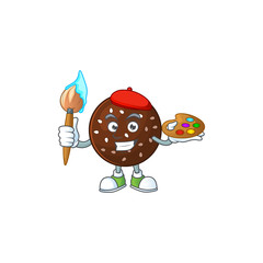 An artistic chokladboll artist cartoon design using a brush