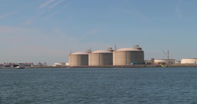 Oil and gas storage silos in the port of Rotterdam, LNG and oil terminal