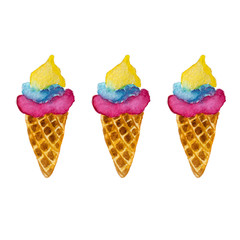 ice cream in a horn of different colors 