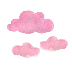 Fotobehang Wolken roze aquarel wolkenposter voor de kinderverzorgster