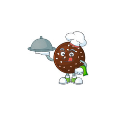 chef cartoon character of chokladboll with food on tray