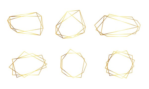 Luxury golden frames set. Collection of linear polygonal shapes isolated 
