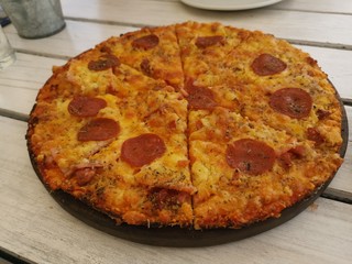 pizza with salami and cheese