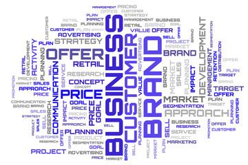 Blue word cloud art. Business modern design illustration