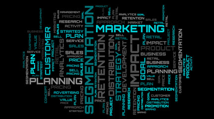 Turquoise word cloud concept illustration. Modern word collage art