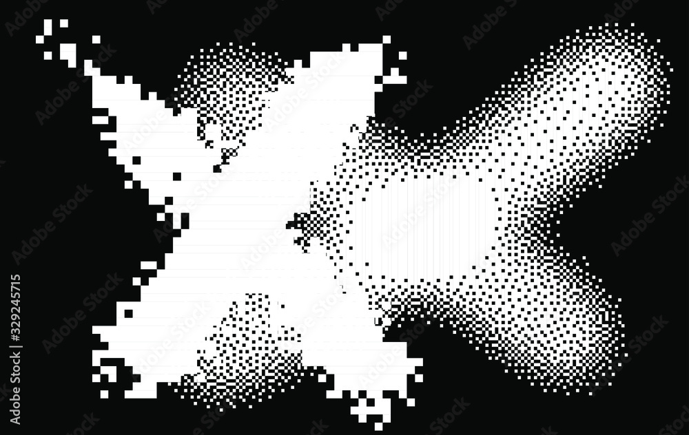 Poster abstract geometric composition with crosses on dark backgound. pixel art retro 1-bit style.