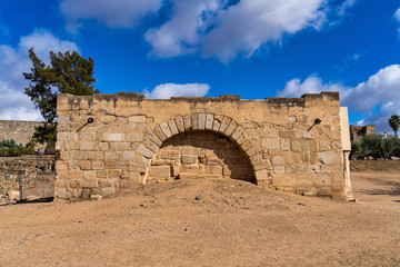 Arab Fortress Alcazaba near Guadiana river in Merida, Spain