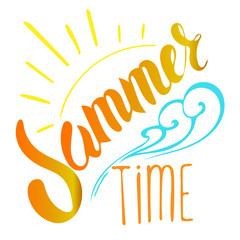 Summer time lettering with sun and waves