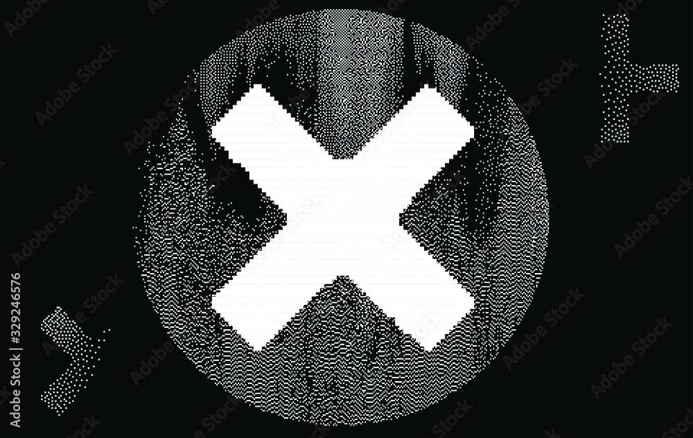 Poster Abstract geometric background with composition of cross and circle in 1-bit pixel art style.