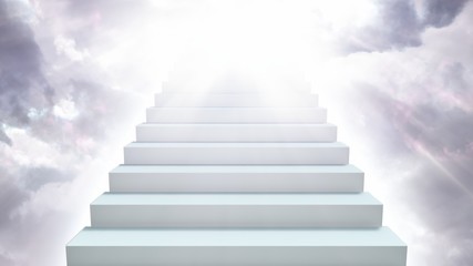 Stairway to Heaven in Cloudy Sky with Sunlight Rays Shining Down - Abstract Background Texture