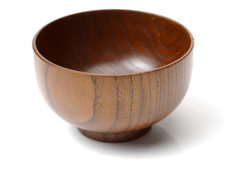 wood craft (cups, bowl, spoons, scoops) on white background