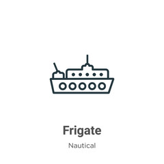 Frigate outline vector icon. Thin line black frigate icon, flat vector simple element illustration from editable nautical concept isolated stroke on white background