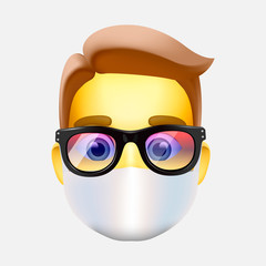 Man wearing protective Medical mask for prevent virus Novel Coronavirus 2019-nCoV and air pollution. Vector illustration.