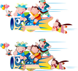 鯉のぼりと空を飛ぶ子供