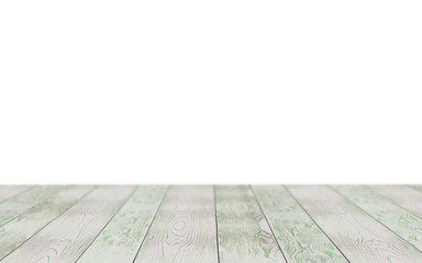 Empty wooden terrace with white background. Close-up view with selective focus.