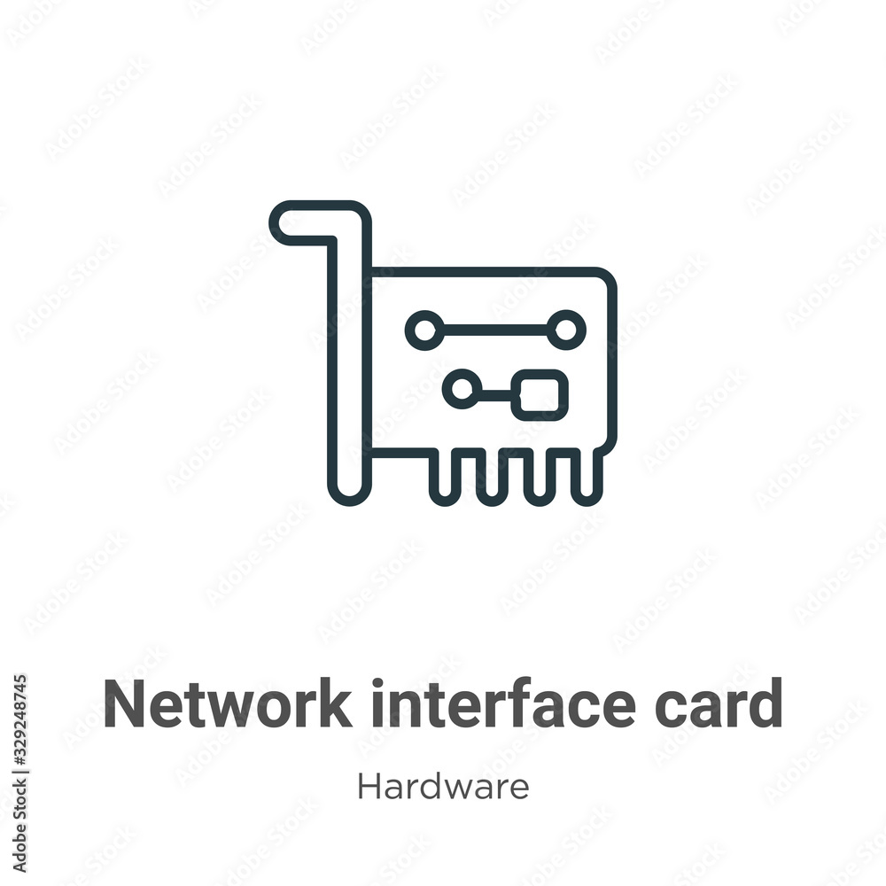 Poster network interface card outline vector icon. thin line black network interface card icon, flat vector