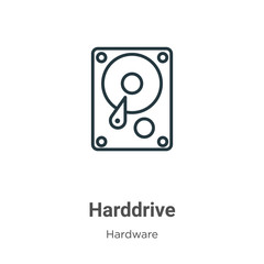 Harddrive outline vector icon. Thin line black harddrive icon, flat vector simple element illustration from editable hardware concept isolated stroke on white background