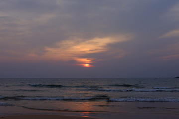 Beautiful sunset in the Indian ocean on the island of Sri Lanka