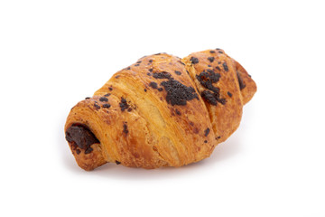 Chocolate filled croissant isolated on white background.