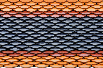 Roof architecture at Wat Pho, Wat Phra Chetuphon Vimolmangklararm Rajwaramahaviharn in Bangkok, Thailand