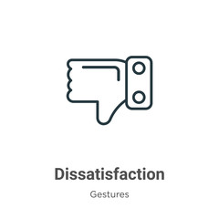Dissatisfaction outline vector icon. Thin line black dissatisfaction icon, flat vector simple element illustration from editable gestures concept isolated stroke on white background - obrazy, fototapety, plakaty