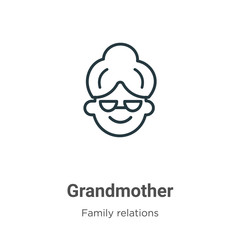 Grandmother outline vector icon. Thin line black grandmother icon, flat vector simple element illustration from editable family relations concept isolated stroke on white background